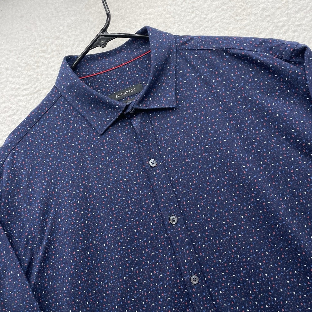 Bugatchi Button Down Shirt Mens Large L 4 Way Stretch Blue Floral All Over AOP